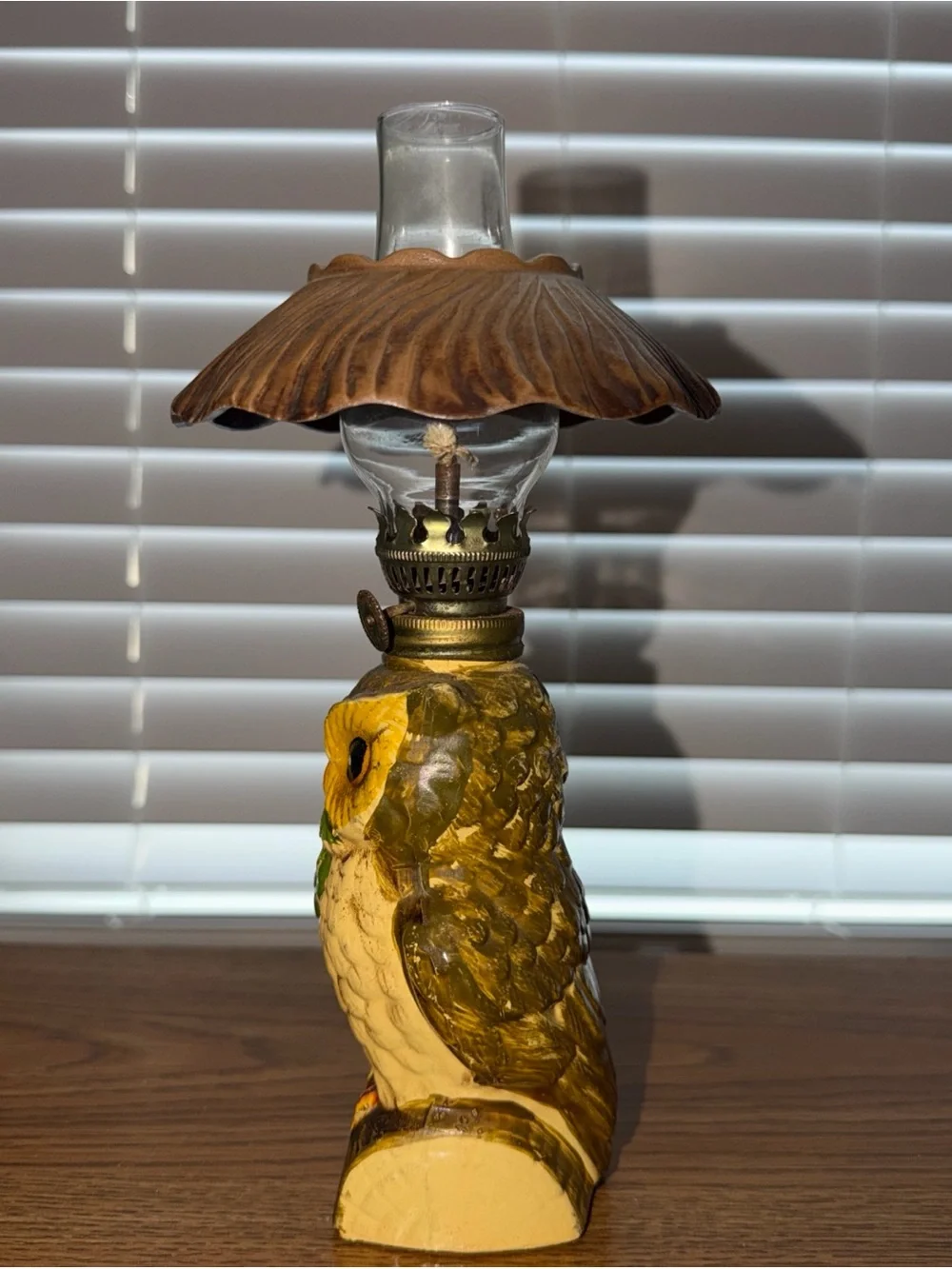 Vintage Owl Oil Lamp - Yellow & Brown Ceramic